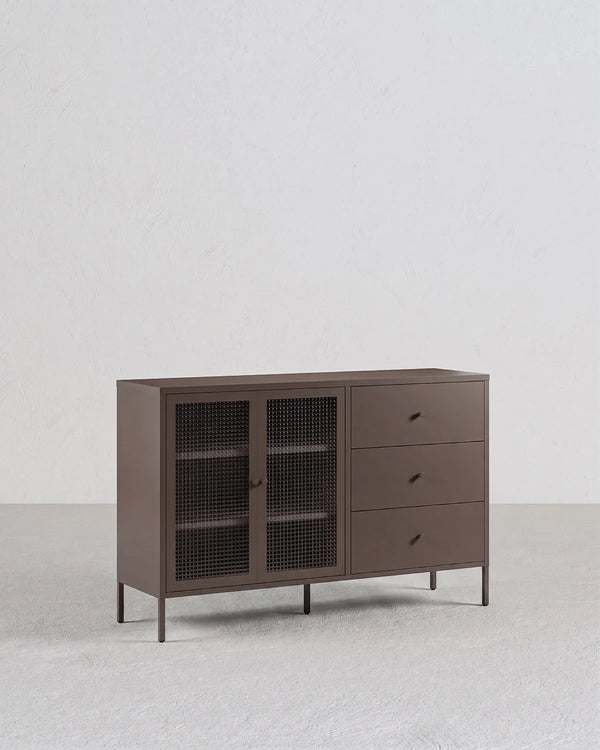 Credenza Quadra MOSAIC - Antracite - Madia Moderna in metallo verniciato e vetro - doomostore