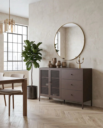 Credenza Quadra MOSAIC - Antracite - Madia Moderna in metallo verniciato e vetro -