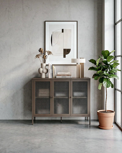Credenza Quadra SEQUENCE - Antracite - Madia Moderna in metallo verniciato e vetro -