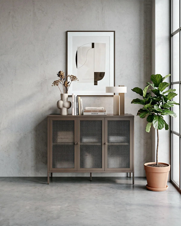 Credenza Quadra SEQUENCE - Antracite - Madia Moderna in metallo verniciato e vetro - doomostore