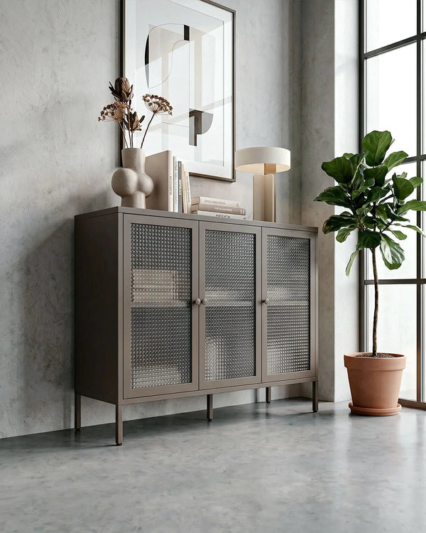 Credenza Quadra SEQUENCE - Antracite - Madia Moderna in metallo verniciato e vetro - doomostore