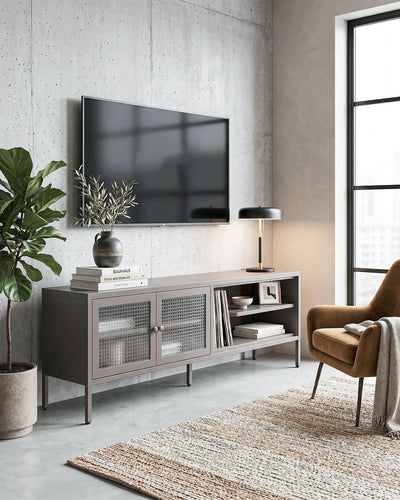 Mobile TV Quadra VELUM - Antracite - Mobile TV Moderno in metallo verniciato e vetro -