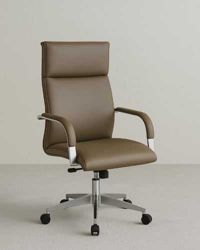 Poltrona Lexus - Sedia ufficio soft - Schienale alto - Braccioli in acciaio cromato - Rivestimento ecopelle - Base girevole con ruote antishock - Altezza regolabile