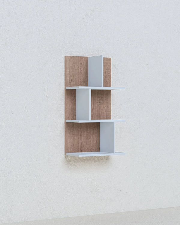 Libreria a muro verticale Polira - Scaffale pensile 4 ripiani sfalsati in truciolato - 7 varianti colore mensole - Design moderno - doomostore