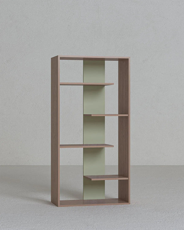 Libreria moderna Ardela - Scaffale verticale in truciolato con design asimmetrico - 7 varianti colori - doomostore