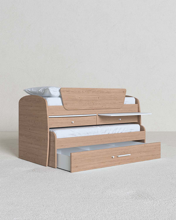 Letto attrezzato Lisa - Letto salvaspazio moderno per cameretta - Con scrittoio, 1 letti inferiori e 1 cassettone estraibili - 7 varianti colore personalizzabili - Rete a doghe e scaletta inclusi - doomostore