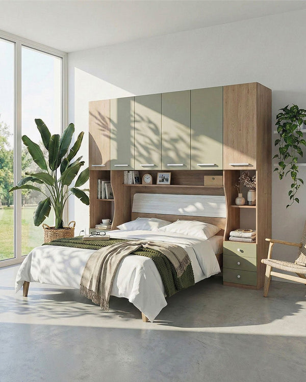 Camera a ponte Ludovica, Letto escluso opzionale, Ripiano sottoponte incluso, L.290cm h.230, in 36 colori - doomostore