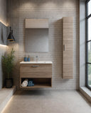 Mobile bagno Lumo - Mobile 80 cm con pensile - Rovere di Tropea - Mobile sospeso in nobilitato melaminico - Lavabo ceramica, specchio e lampada inclusi - Cassetto soft - close - doomostore