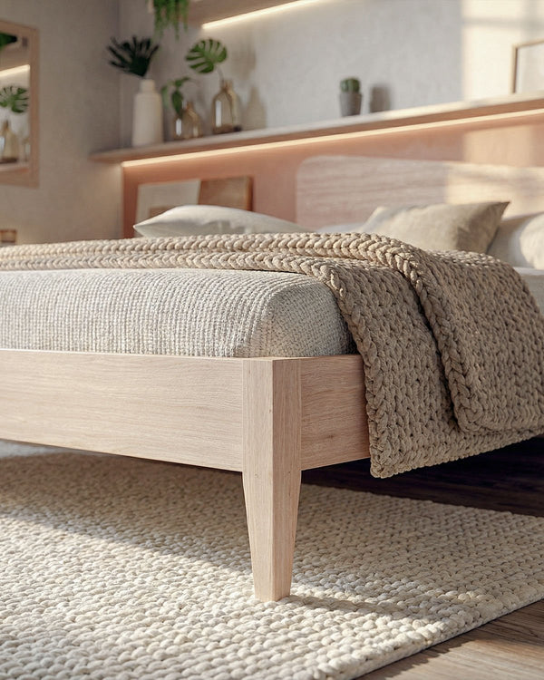 Letto Luna con piedi in legno - Matrimoniale - 10 colori - Design moderno - doomostore