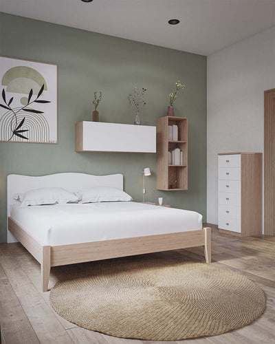 Letto Onda con piedi in legno - Matrimoniale -  10 colori - Design moderno