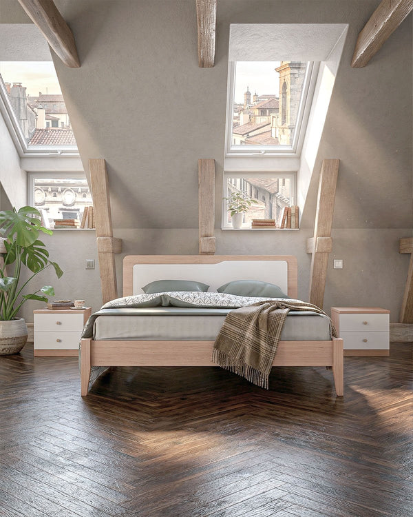 Letto Quadro con piedi in legno - Matrimoniale - 10 colori - Design moderno - doomostore