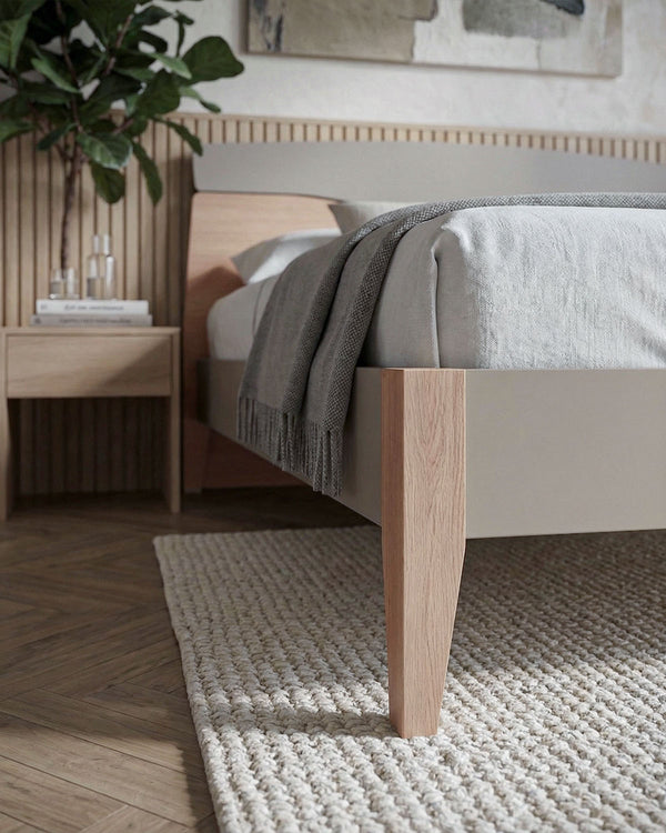 Letto Smile con piedi in legno - Matrimoniale - 10 colori - Design moderno - doomostore
