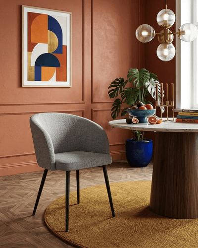 Sedia Monica - Sedia moderna imbottita - Rivestimento tessuto Grigio - Struttura in metallo nero opaco - Design moderno - 1 pz