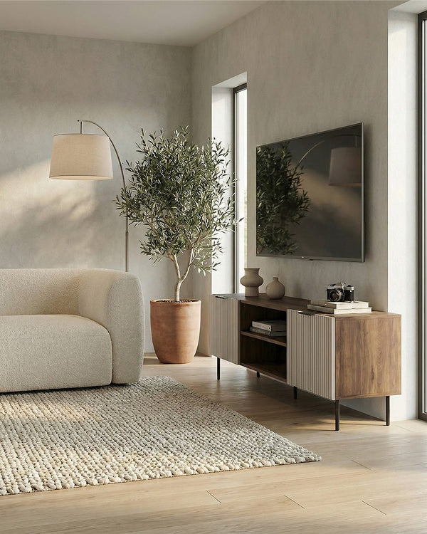 Madia Skimmi - Set Inva - Mobile Tv moderno - 2 ante e 2 vani - L. 181 cm x H. 53 cm x P.42 cm - Chasmere/Noce - doomostore