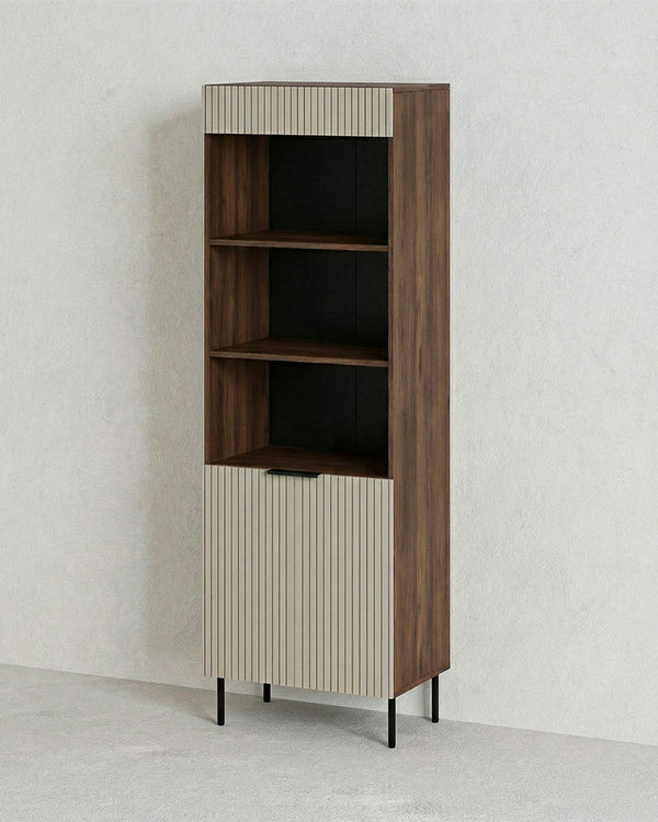 Libreria Sarco - Set Inva - Mobile soggiorno - 1 ante e 3 vani - Ripiani inclusi - L. 60 cm x H. 185 cm x P.42 cm - Chasmere/Noce - doomostore