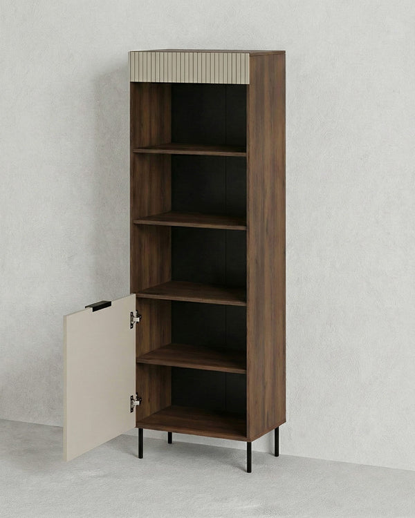 Libreria Sarco - Set Inva - Mobile soggiorno - 1 ante e 3 vani - Ripiani inclusi - L. 60 cm x H. 185 cm x P.42 cm - Chasmere/Noce - doomostore