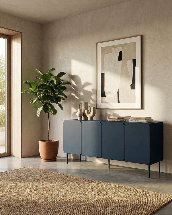 Madia Vertica - Set Angle - Mobile per soggiorno, moderno - 4 ante - L. 200 cm x H. 75 cm x P.42 cm - Blu ardesia scuro - doomostore