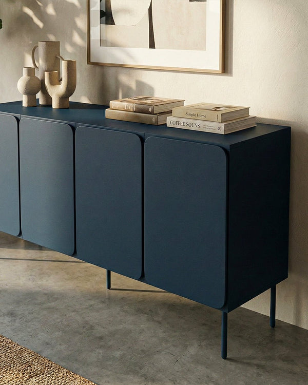 Madia Vertica - Set Angle - Mobile per soggiorno, moderno - 4 ante - L. 200 cm x H. 75 cm x P.42 cm - Blu ardesia scuro - doomostore