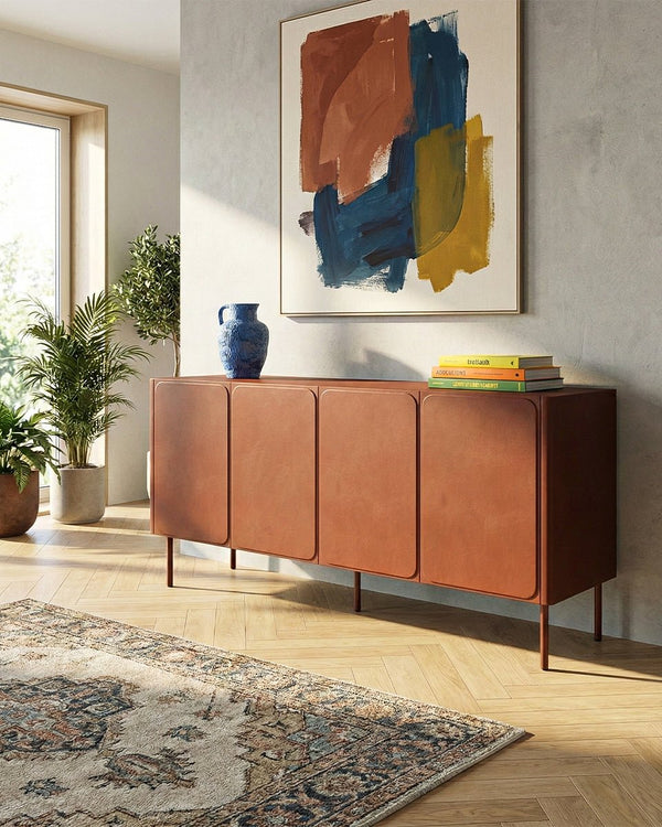 Madia Spigo - Set Angle - Mobile per soggiorno, moderno - 4 ante - L. 200 cm x H. 75 cm x P.42 cm - Terra di Siena bruciata - doomostore