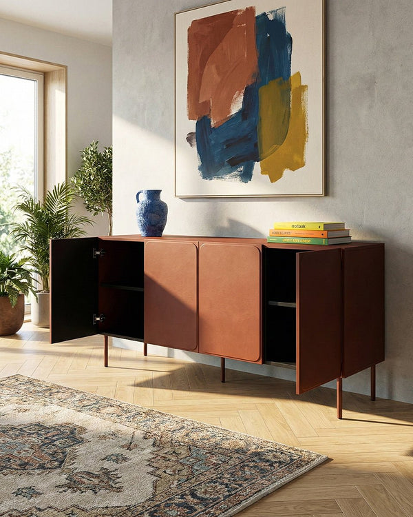 Madia Spigo - Set Angle - Mobile per soggiorno, moderno - 4 ante - L. 200 cm x H. 75 cm x P.42 cm - Terra di Siena bruciata - doomostore