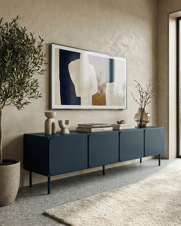 Madia Node - Set Angle - Mobile TV per soggiorno, moderno - 4 ante - L. 200 cm x H. 60 cm x P.42 cm - Blu ardesia scuro - doomostore