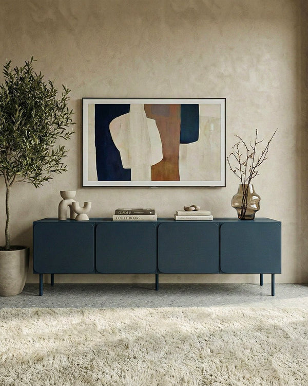 Madia Node - Set Angle - Mobile TV per soggiorno, moderno - 4 ante - L. 200 cm x H. 60 cm x P.42 cm - Blu ardesia scuro - doomostore