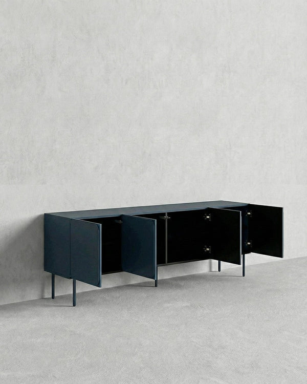 Madia Node - Set Angle - Mobile TV per soggiorno, moderno - 4 ante - L. 200 cm x H. 60 cm x P.42 cm - Blu ardesia scuro - doomostore