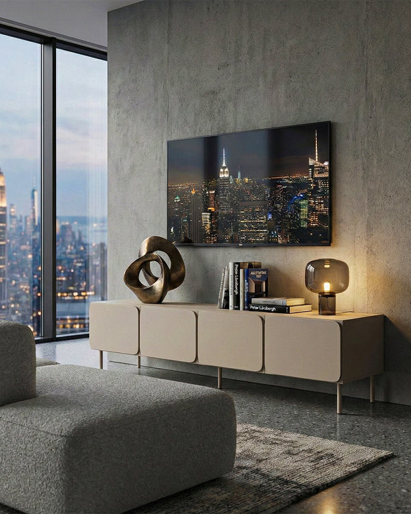 Madia Iso - Set Angle - Mobile TV per soggiorno, moderno - 4 ante - L. 200 cm x H. 60 cm x P.42 cm - Cashmere - doomostore