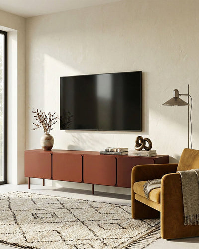 Madia Cuspi - Set Angle - Mobile TV per soggiorno, moderno - 4 ante - L. 200 cm x H. 60 cm x P.42 cm - Terra di Siena bruciata