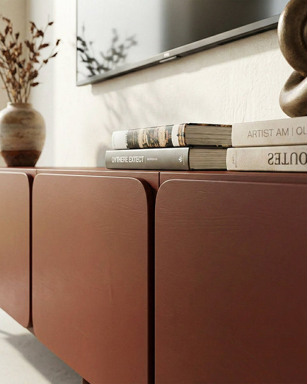 Madia Cuspi - Set Angle - Mobile TV per soggiorno, moderno - 4 ante - L. 200 cm x H. 60 cm x P.42 cm - Terra di Siena bruciata - doomostore