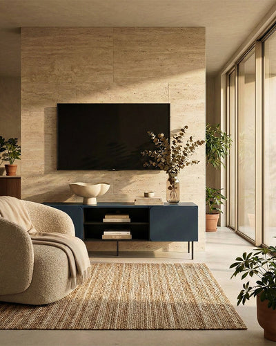 Madia Para - Set Angle - Mobile con vano per soggiorno, moderno - 2 ante - L. 200 cm x H. 57 cm x P.42 cm - Blu ardesia scuro