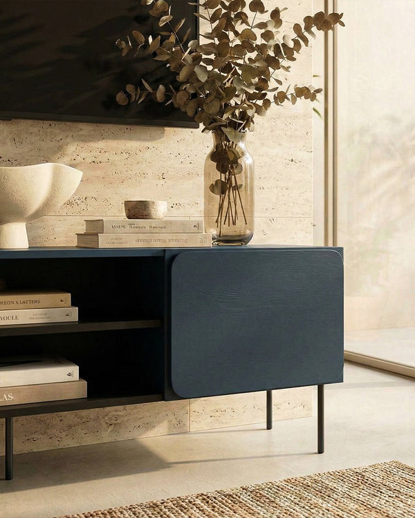 Madia Para - Set Angle - Mobile con vano per soggiorno, moderno - 2 ante - L. 200 cm x H. 57 cm x P.42 cm - Blu ardesia scuro - doomostore