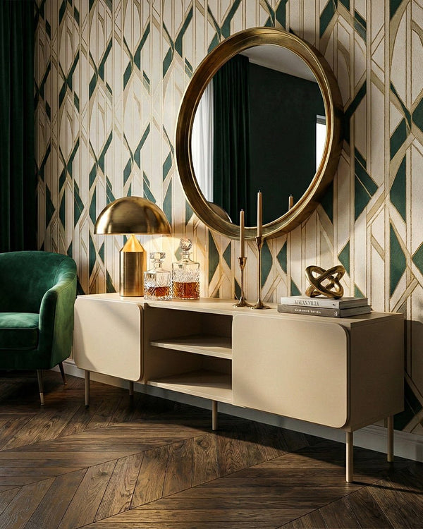 Madia Tange - Set Angle - Mobile con vano per soggiorno, moderno - 2 ante - L. 200 cm x H. 57 cm x P.42 cm - Cashmere - doomostore