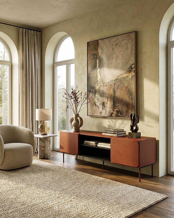 Madia Apice - Set Angle - Mobile con vano per soggiorno, moderno - 2 ante - L. 200 cm x H. 57 cm x P.42 cm - Terra di Siena bruciata - doomostore