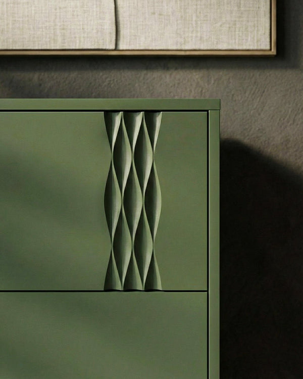 Comò Ritma - Set Braid - Mobile moderno per camere, soggiorno - 4 cassetti - L. 50 cm x H. 125 cm x P.40 cm - Oliva - doomostore