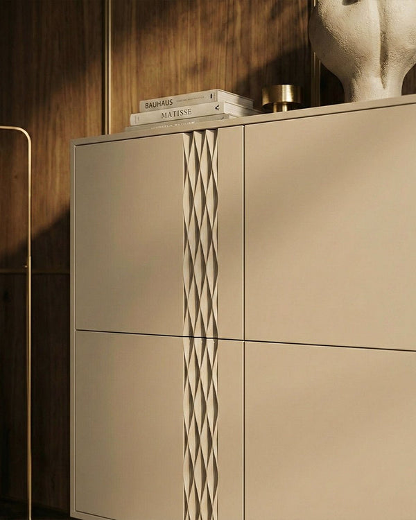 Madia Cannelè - Set Braid - Mobile libreria per soggiorno, moderno - 4 ante - L. 100 cm x H. 110 cm x P.40 cm - Cashmere - doomostore