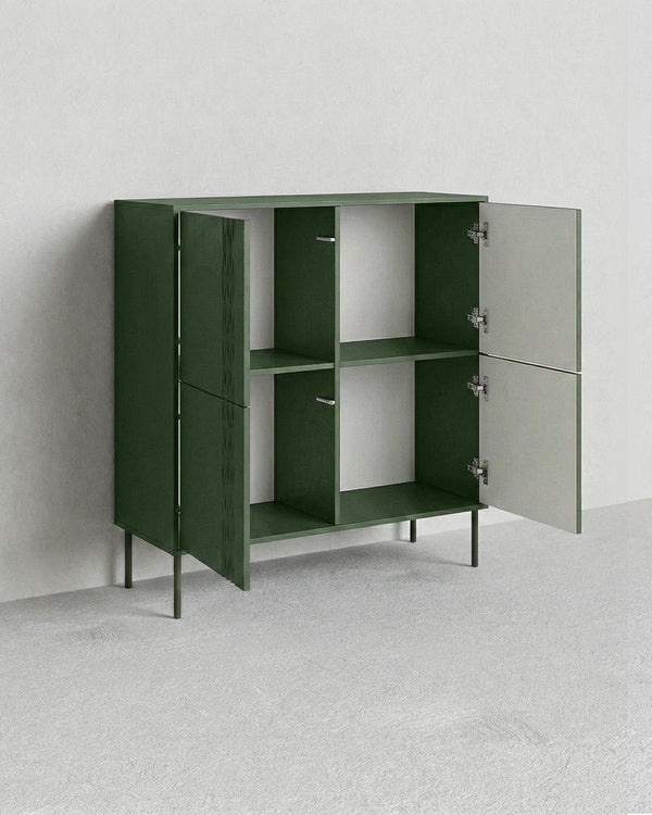 Madia Plisse - Set Braid - Mobile libreria per soggiorno, moderno - 4 ante - L. 100 cm x H. 110 cm x P.40 cm - Oliva - doomostore