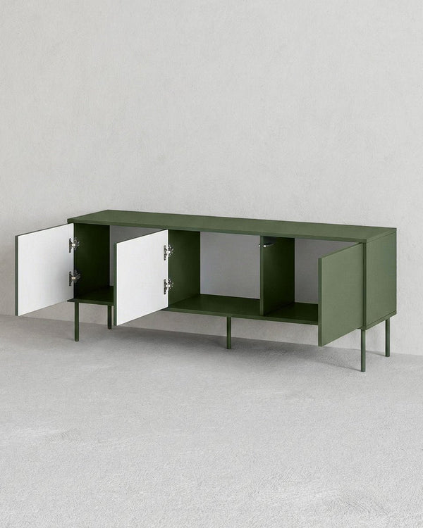 Madia Cruna - Set Braid - Mobile Tv per soggiorno, moderno - 3 ante - L. 150 cm x H. 55 cm x P.40 cm - Oliva - doomostore