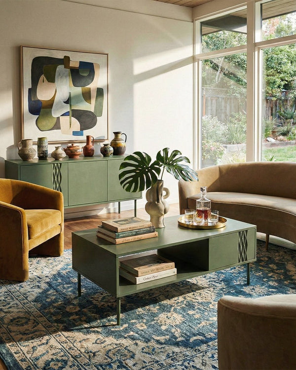 Tavolino Filato - Set Braid - Tavolino basso per soggiorno - Design moderno - L. 110 cm x H. 40 cm x P.60 cm - Oliva - doomostore