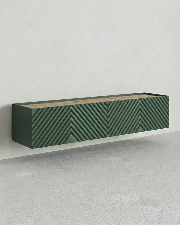 Madia Coris - Set Marea - Mobile Tv sospeso moderno - 4 ante - L. 200 cm x H. 35 cm x P.40 cm - Verde - doomostore