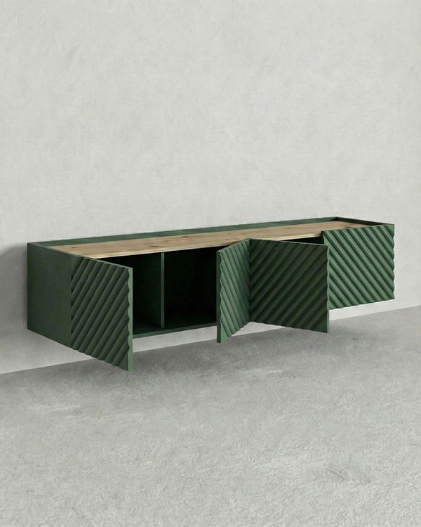 Madia Coris - Set Marea - Mobile Tv sospeso moderno - 4 ante - L. 200 cm x H. 35 cm x P.40 cm - Verde - doomostore