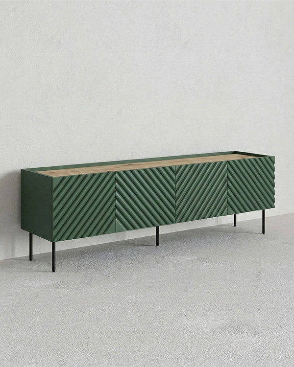 Madia Cetus - Set Marea - Mobile Tv moderno - 4 ante - L. 200 cm x H. 54 cm x P.40 cm - Verde, piedini color nero - doomostore