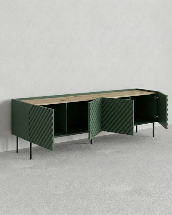 Madia Cetus - Set Marea - Mobile Tv moderno - 4 ante - L. 200 cm x H. 54 cm x P.40 cm - Verde, piedini color nero - doomostore