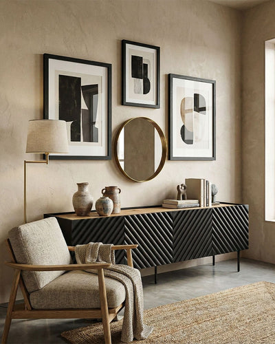 Madia Nerpa - Set Marea - Mobile Tv moderno - 4 ante - L. 200 cm x H. 54 cm x P.40 cm - Nero, piedini color nero