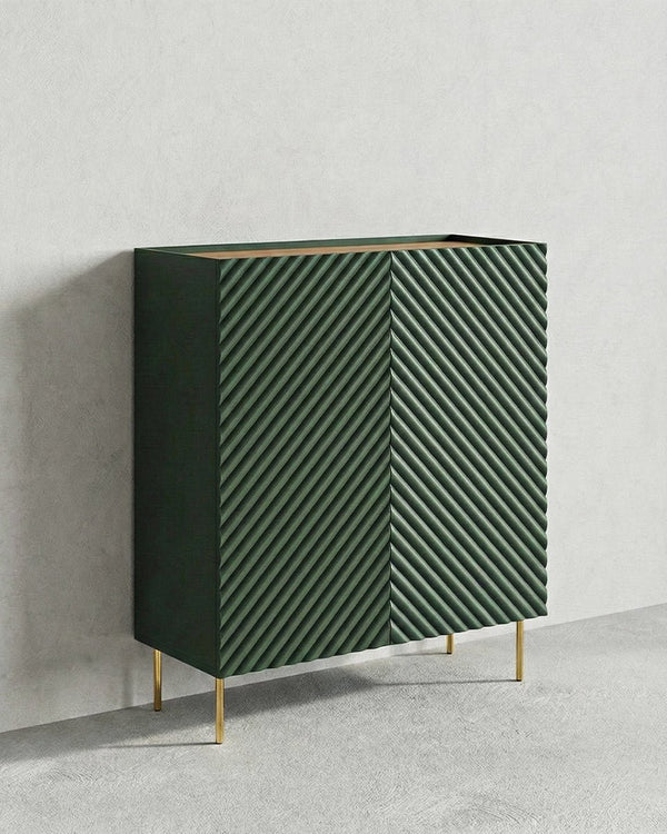 Madia Entero - Set Marea - Mobile alto per soggiorno, moderno - 2 ante e 2 cassetti interni inclusi - L. 98 cm x H. 127 cm x P.45 cm - Verde, piedini color oro - doomostore