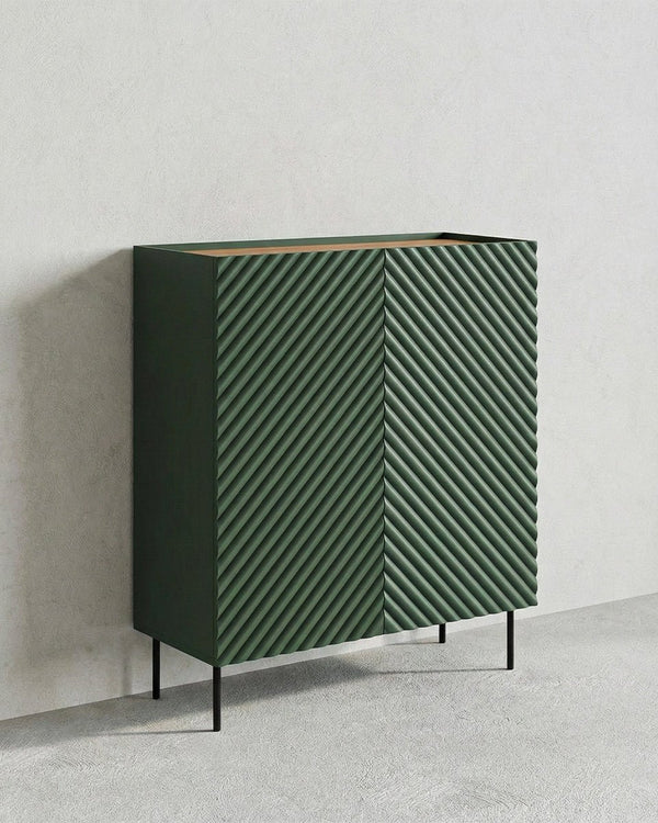 Madia Palma - Set Marea - Mobile alto per soggiorno, moderno - 2 ante e 2 cassetti interni inclusi - L. 98 cm x H. 127 cm x P.45 cm - Verde, piedini color nero - doomostore