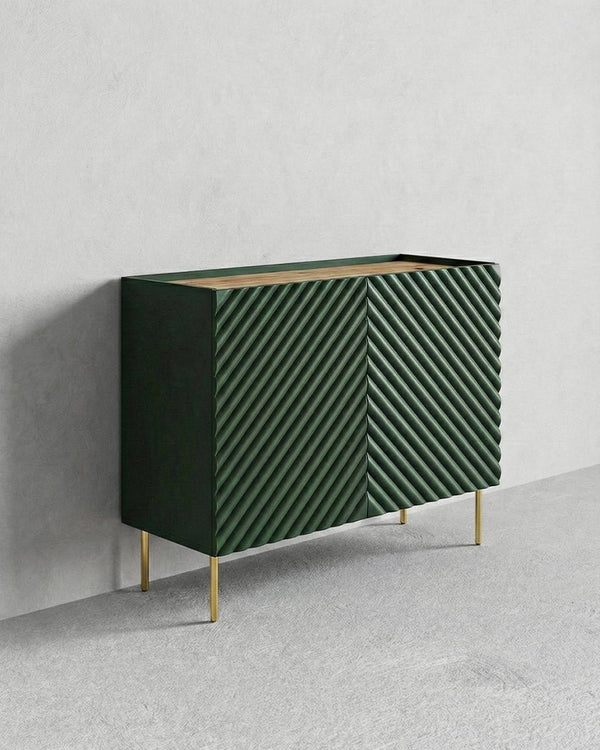 Madia Ghirati - Set Marea - Mobile alto per soggiorno, moderno - 2 ante - L. 98 cm x H. 85 cm x P.45 cm - Verde, piedini color oro - doomostore