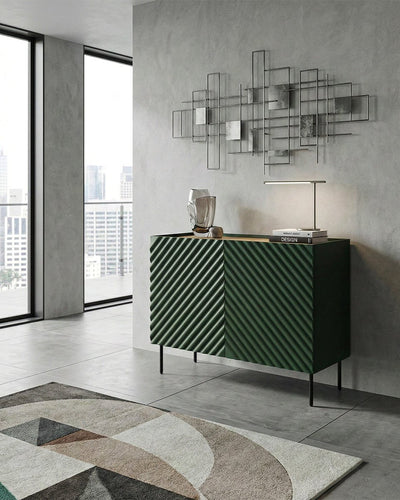 Madia Spato - Set Marea - Mobile alto per soggiorno, moderno - 2 ante - L. 98 cm x H. 85 cm x P.45 cm - Verde, piedini color nero