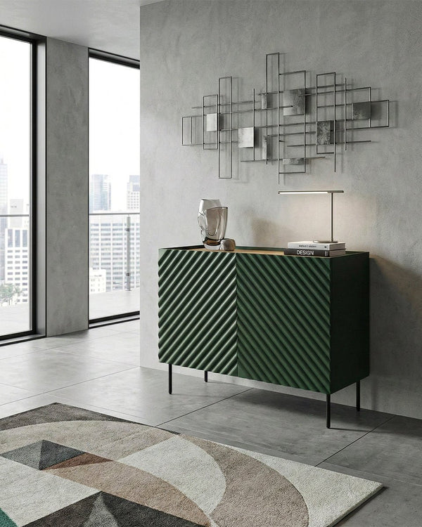 Madia Spato - Set Marea - Mobile alto per soggiorno, moderno - 2 ante - L. 98 cm x H. 85 cm x P.45 cm - Verde, piedini color nero - doomostore