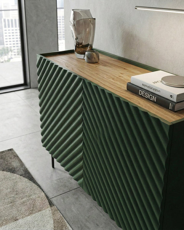 Madia Spato - Set Marea - Mobile alto per soggiorno, moderno - 2 ante - L. 98 cm x H. 85 cm x P.45 cm - Verde, piedini color nero - doomostore